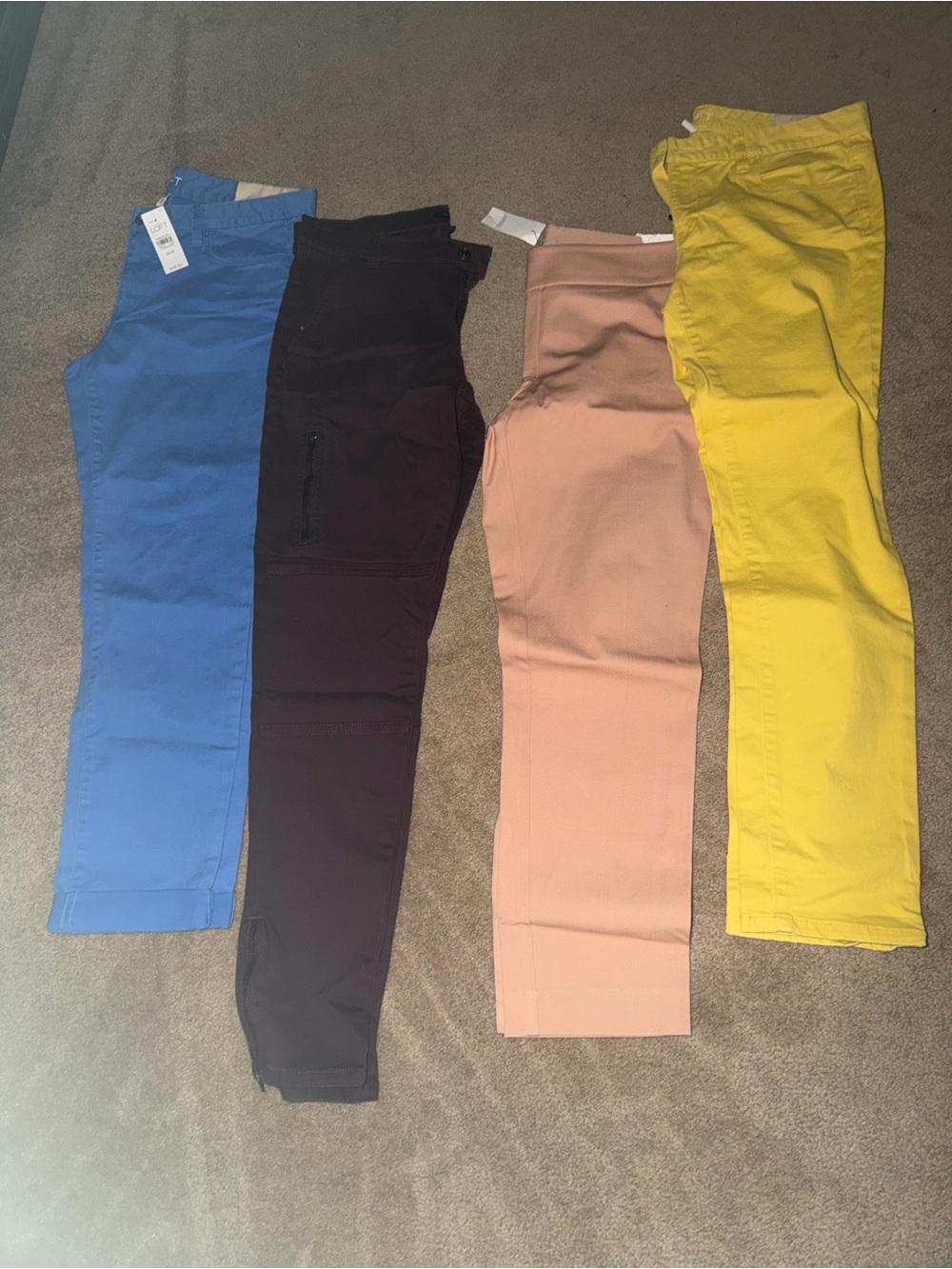 LOFT Cropped Ankle Pants Set in Blue, Black, Pink, and Yellow